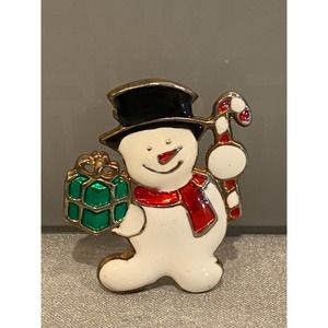 Vintage enameled goldtone snowman Christmas pin
